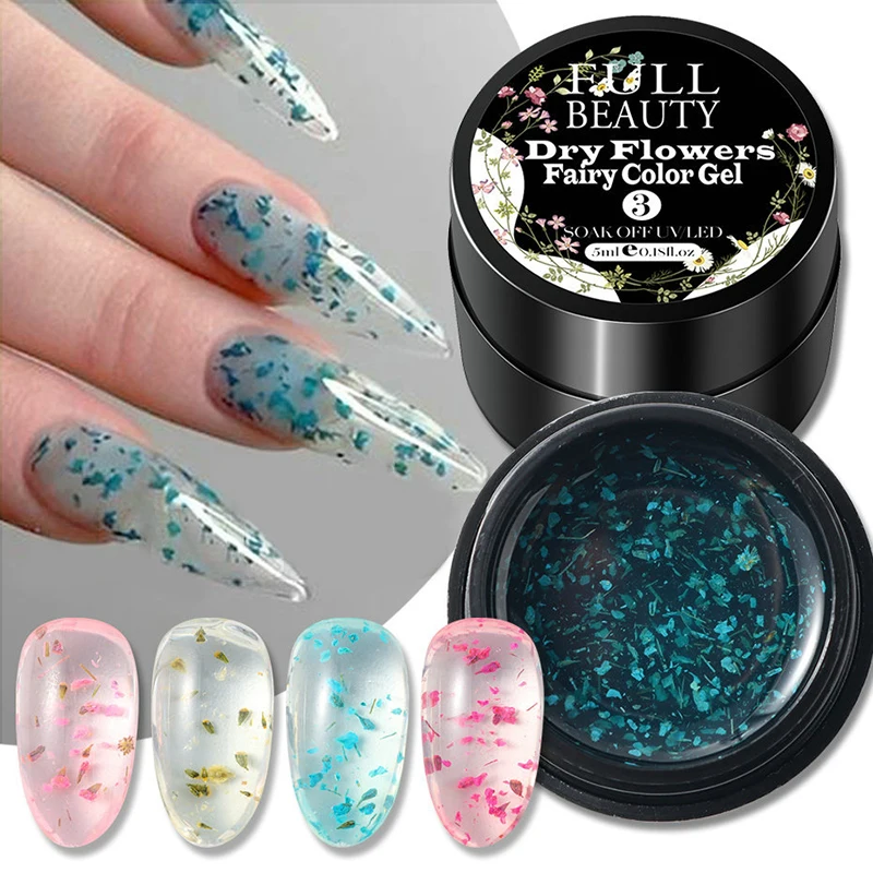 1Box 5ml Dried Flower Gel Nail Polish Natural Flower Fairy Nail Art Gel Soak Off UV LED Painting Varnishes For Nails