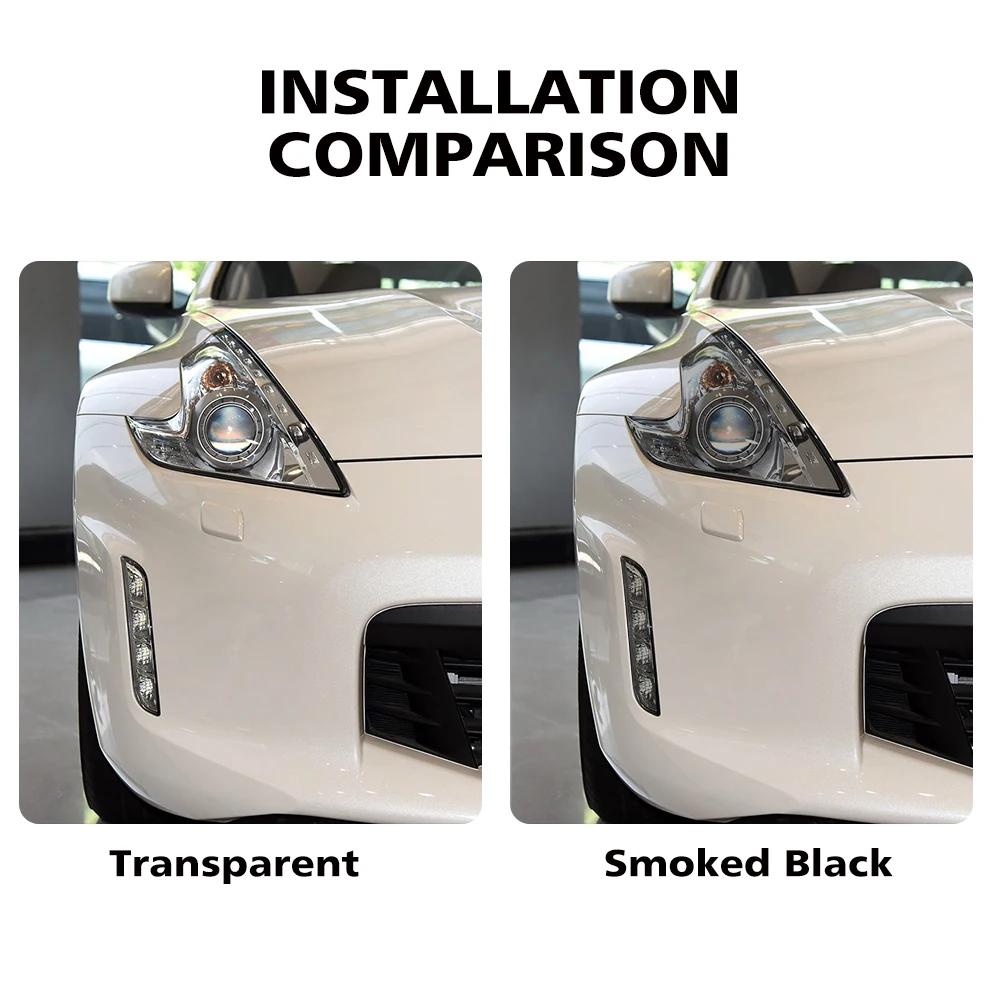 For Nissan 370Z 2009-2020 TPU Headlight Protection Film High-Gloss Smoke Black Pre-Cut PPF Kit Anti-Scratch Vinyl Wrap Cover