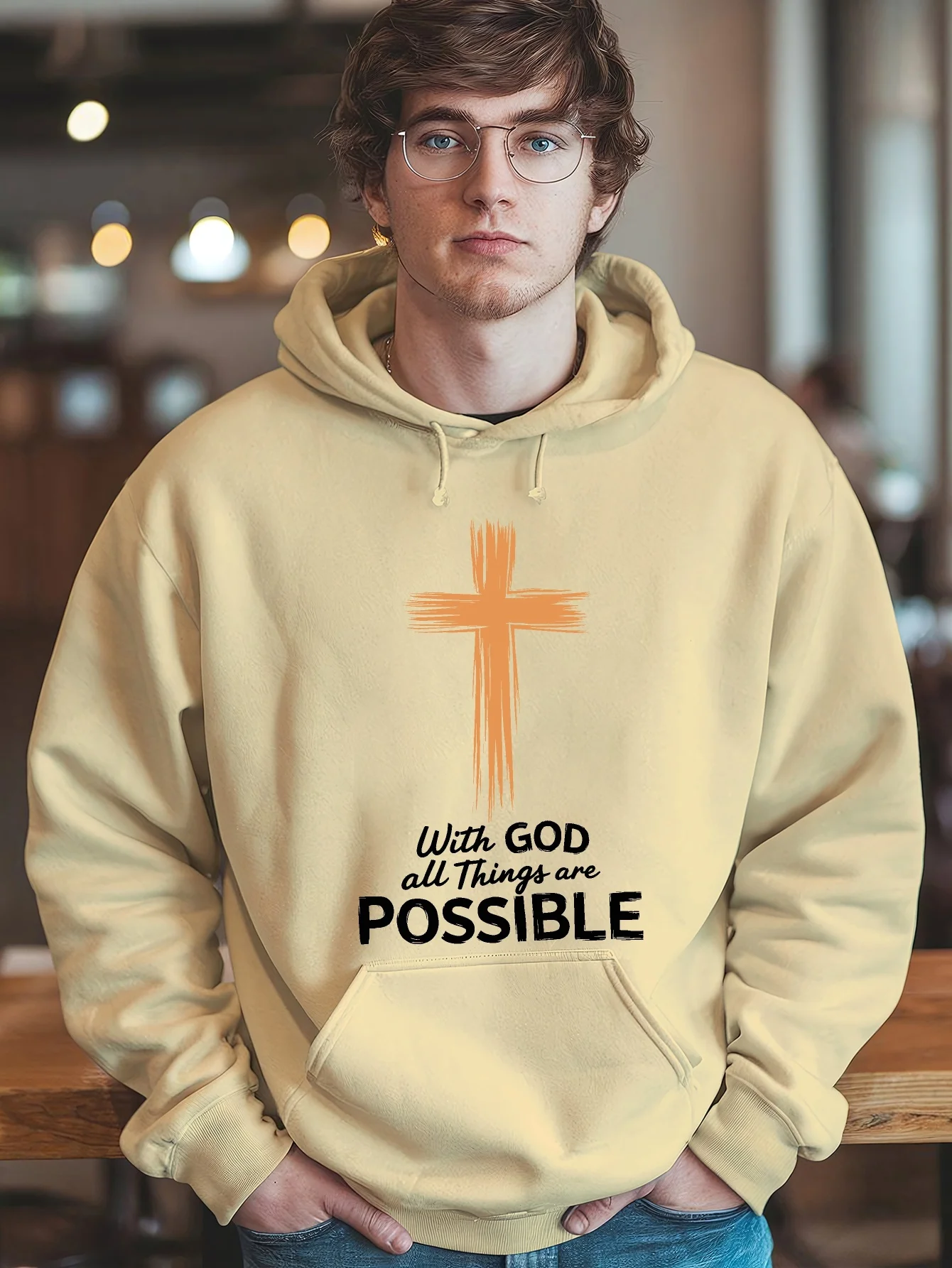 With God All Things Are Possible Youth Autumn And Winter Plush Sweater Men'S Clothing Free Hoodie Clothing American