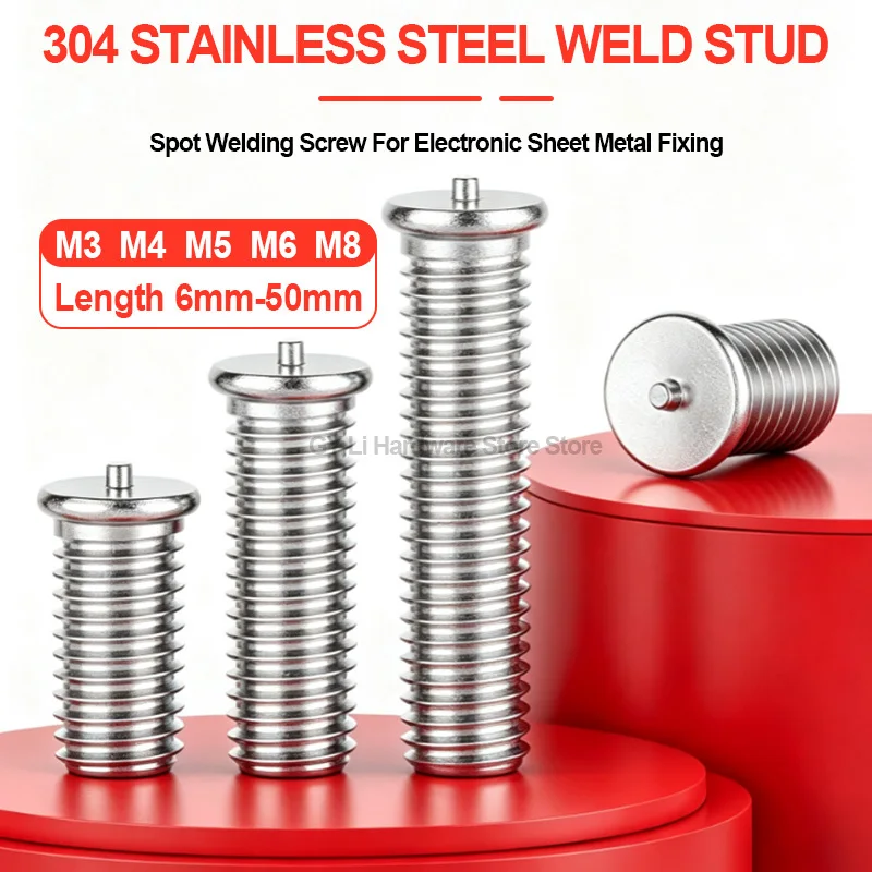 304 Stainless Steel Spot Welding Screw Weld Stud Screw Sheet Metal Fastener For Electronic Device Fixing M3 M4 M5 M6 M8 6‑50mm