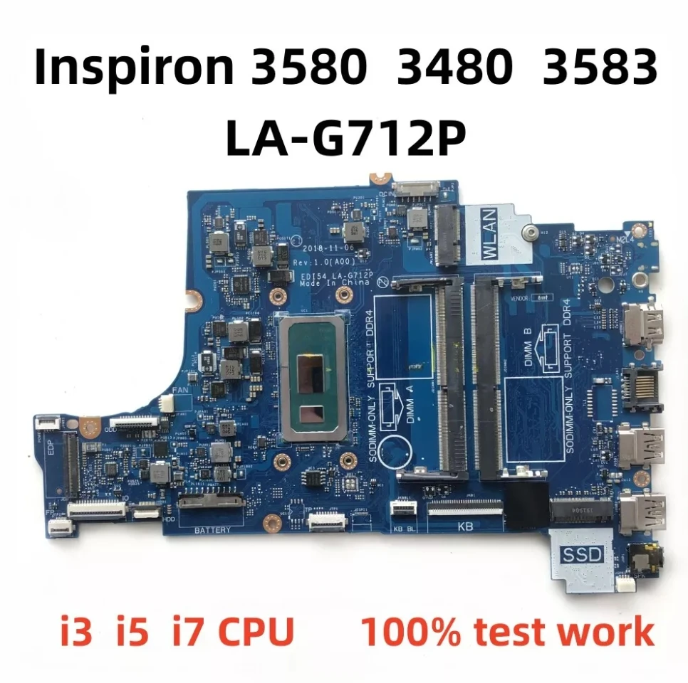 

New for Dell Vostro 3480 3583 3580 Laptop motherboard Model Multiple optional replacement SN LA-G712P CPU 4205U i3 i5 i7 8th