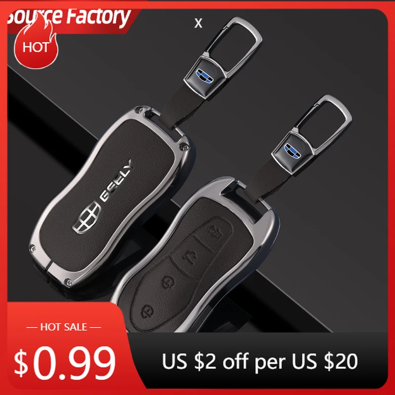 

Car Stickers Zinc Alloy Leather Car Remote Key Case Cover for Geely Azkarra Tugella FY11 2019 2020 Atlas Pro New Emgrand GS