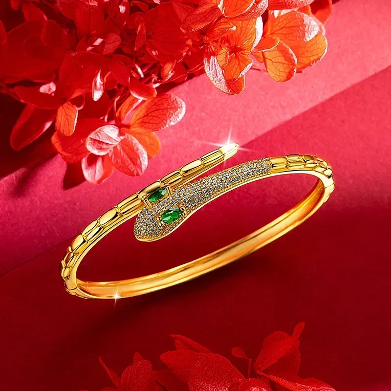 

9999 Real Gold 24K Versatile Simple Design Sense Light Luxury Micro-inlaid Snake Bracelet Gold Advanced Sense Buckle Snake