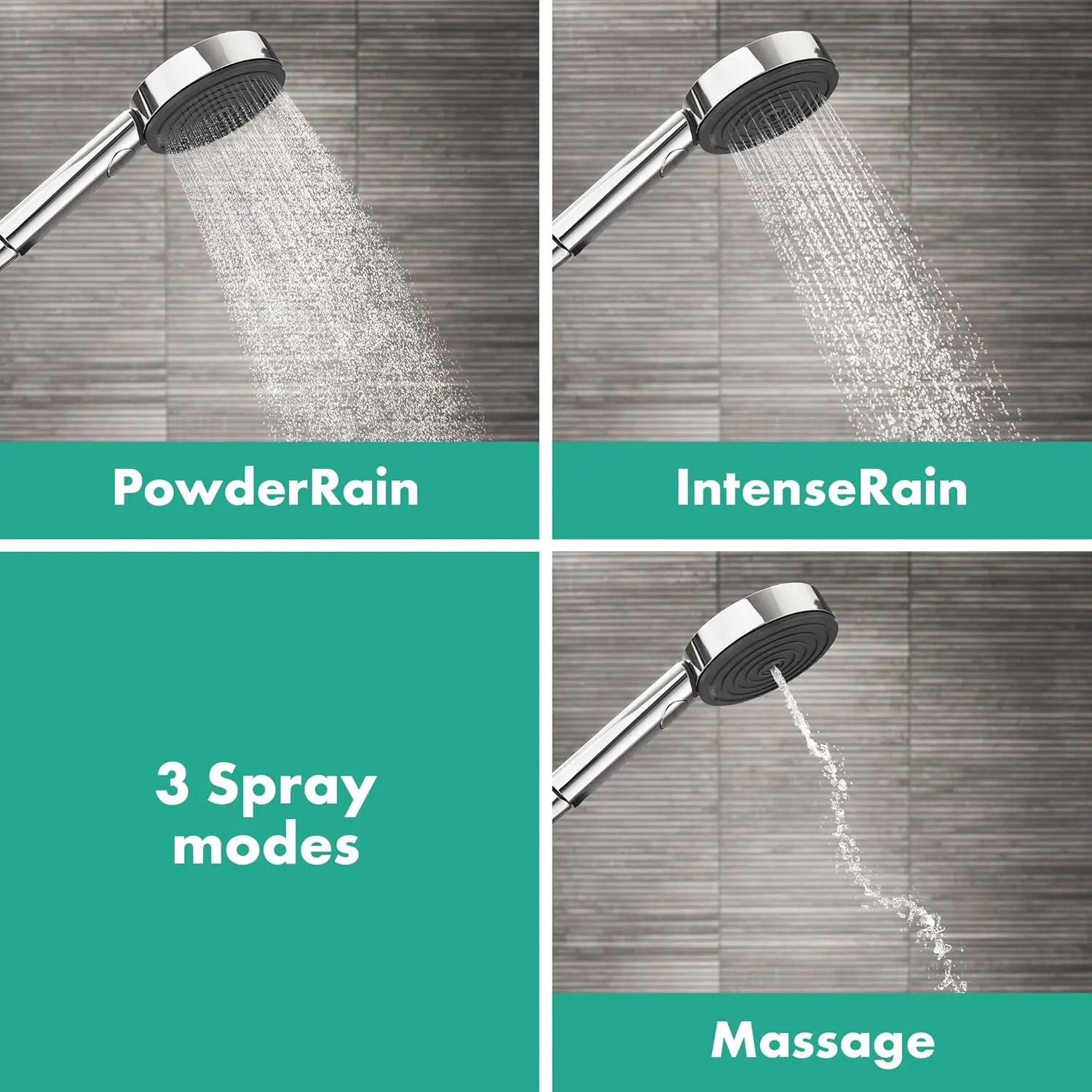 Hansgrohe Pulsify S 4-Inch Moderne Draagbare Douchekop 3-Spray Powderrain, Intenserain, Pulserende Massage In Matzwart