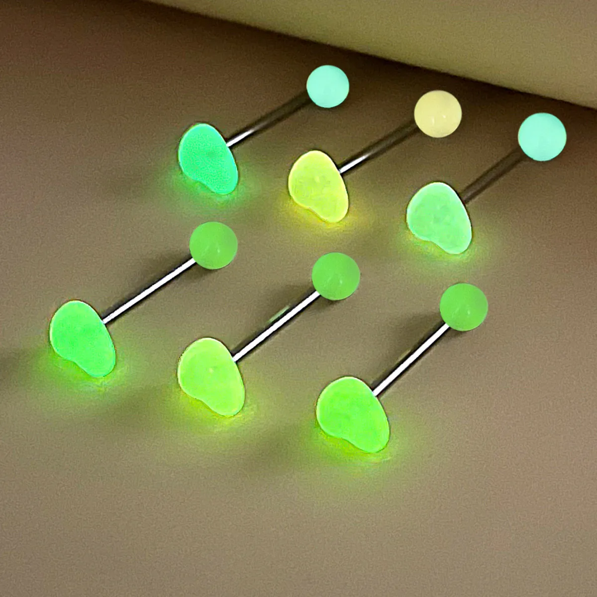 6 قطعة القلب الاكريليك متوهجة حلقة اللسان الحديد 316L الفولاذ المقاوم للصدأ بار ثقب اللسان مجوهرات للجسم 14 جرام #3