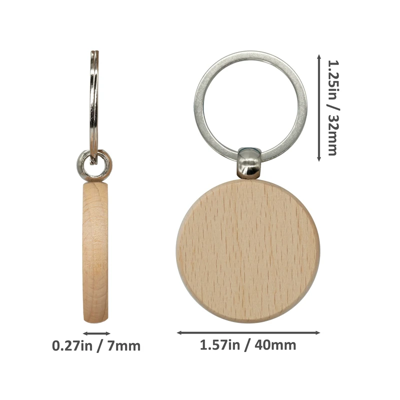 100 Pieces Round Wood Keychain Blanks Diy Wooden Keychain Blanks Unfinished Wooden Key Ring Key