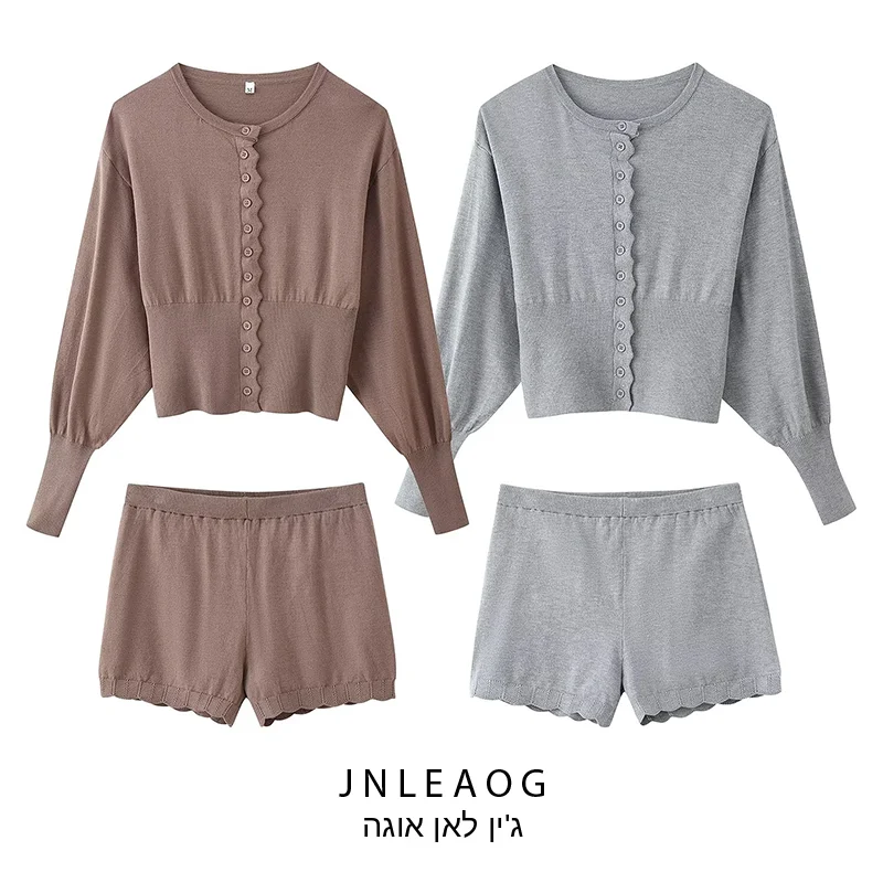 

Fashionable Knitted Slim Fit Open Cardigan And Shorts Set Spring New Arrival Women's Clothing Versatile Design Short Length