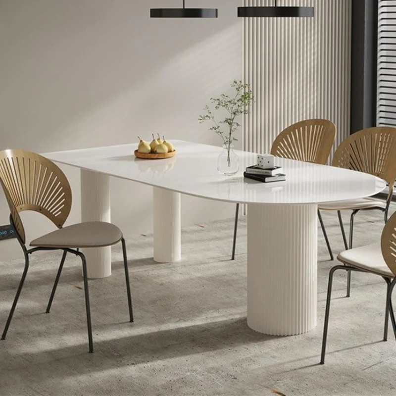 

= Slate dining table Designer size apartment household table Pure white restaurant dining table