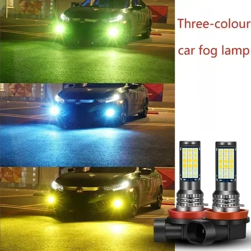 Lámpara antiniebla Led para coche con parpadeo, rojo, verde, rosa, azul, superbrillante, H3, H8, H11, 9006, 9005, H7, bombilla antiniebla modificada 3030 de tres colores