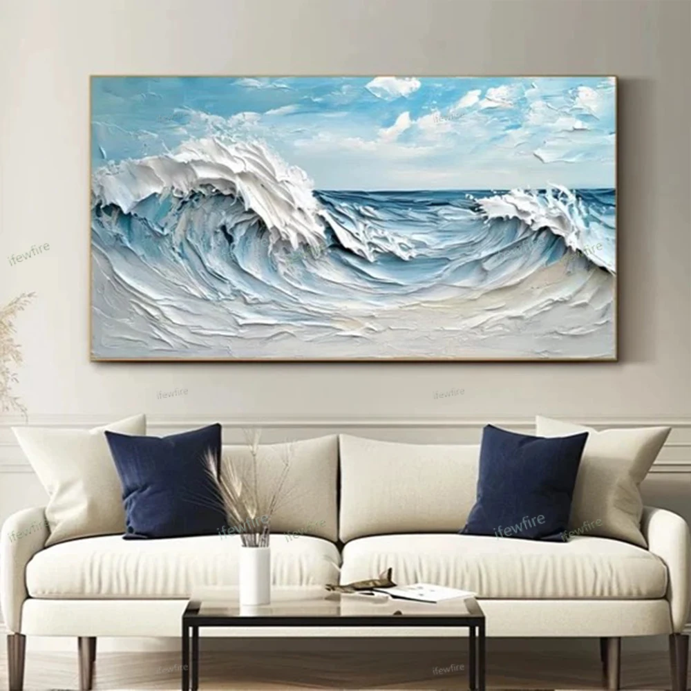 Large Ocean Wave Handmade Oil Painting On Canvas Large Wall Art Abstract Minimalist Painting Blue Sea Wall Art Living Room Decor