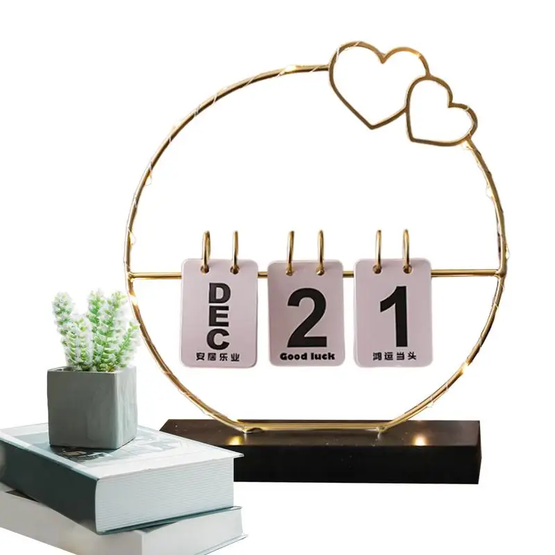 

Perpetual Desktop Calendar Reusable Metal Desk Calendar Daily Planner Perpetual Calendar Display Iron Frame Calendar Ornament