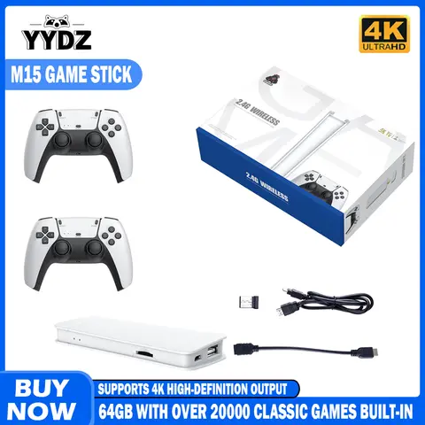 M15 레트로 게임 콘솔 64GB 20000+게임 4K 고화질 출력 휴대용 비디오 게임 스틱 20+에뮬레이터 GBA PS1 아케이드 게임