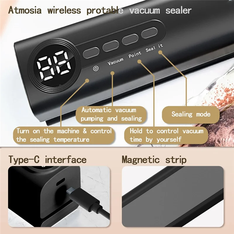 

AC39-ламинатор для упаковки пищевых продуктов, перезаряжаемый вакуумный упаковщик, поставляется с сеткой и пакетами на молнии
