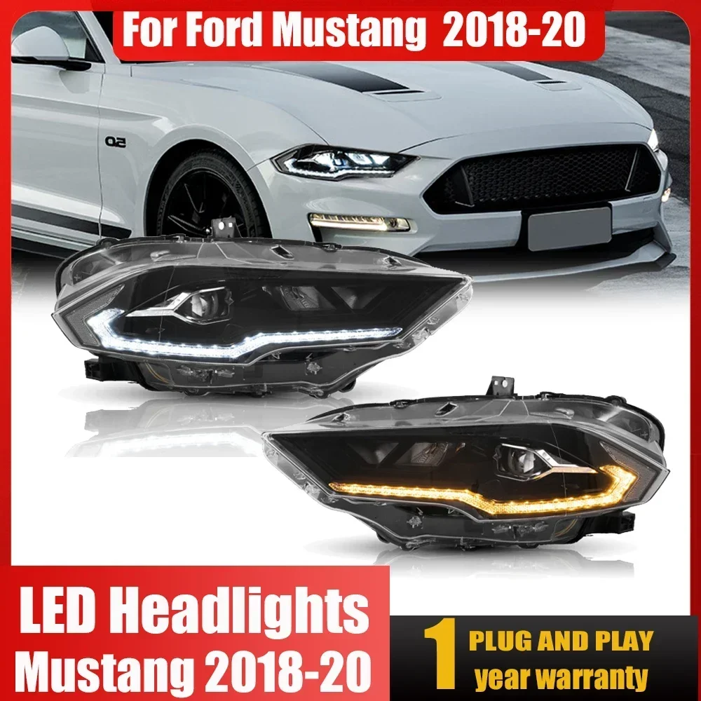 

2pcs For Ford Mustang 2018 2019 2020 Headlights Projector Headlamps Full Led Lens DRL front bumper Head Lights Car accessories