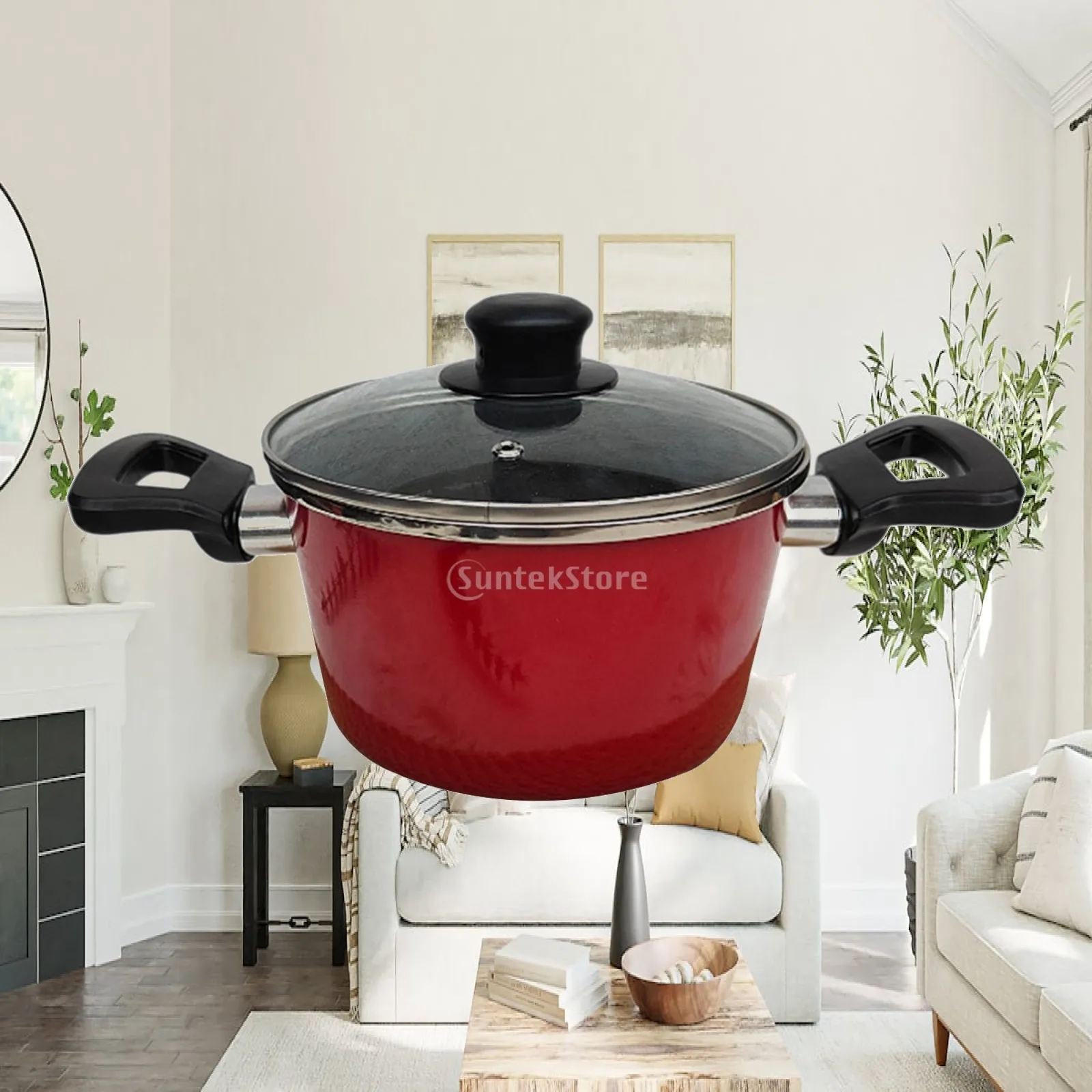 Enamel Soup Pot Enameled Cookware Cooking Pot Stewpot for Gas/Induction Cooker Housewarming Gift Home Use Restaurant Camping