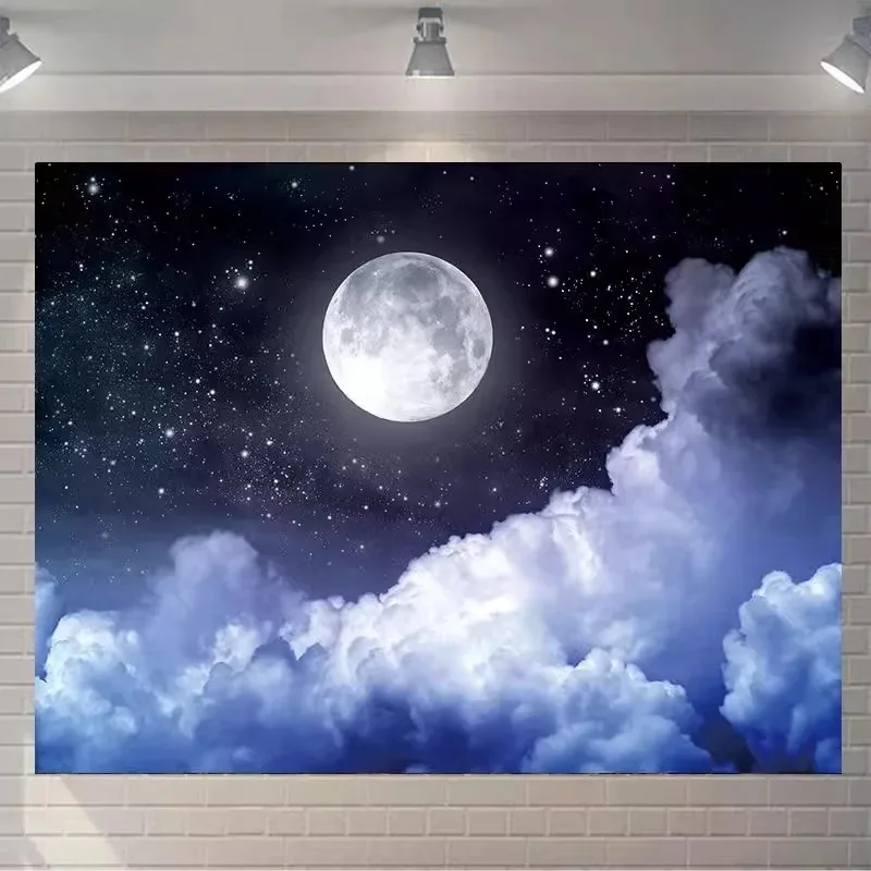 VIKAMA Moonlight Starry Sky Background Wall Decorative Tapestry Home Decoration Living Room Tapestry, Washable