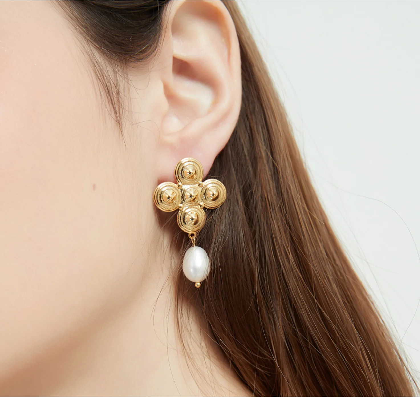 2022 new trend Cross copper gilded gold freshwater pearl Vintage Earrings for women Fashion Jewelry