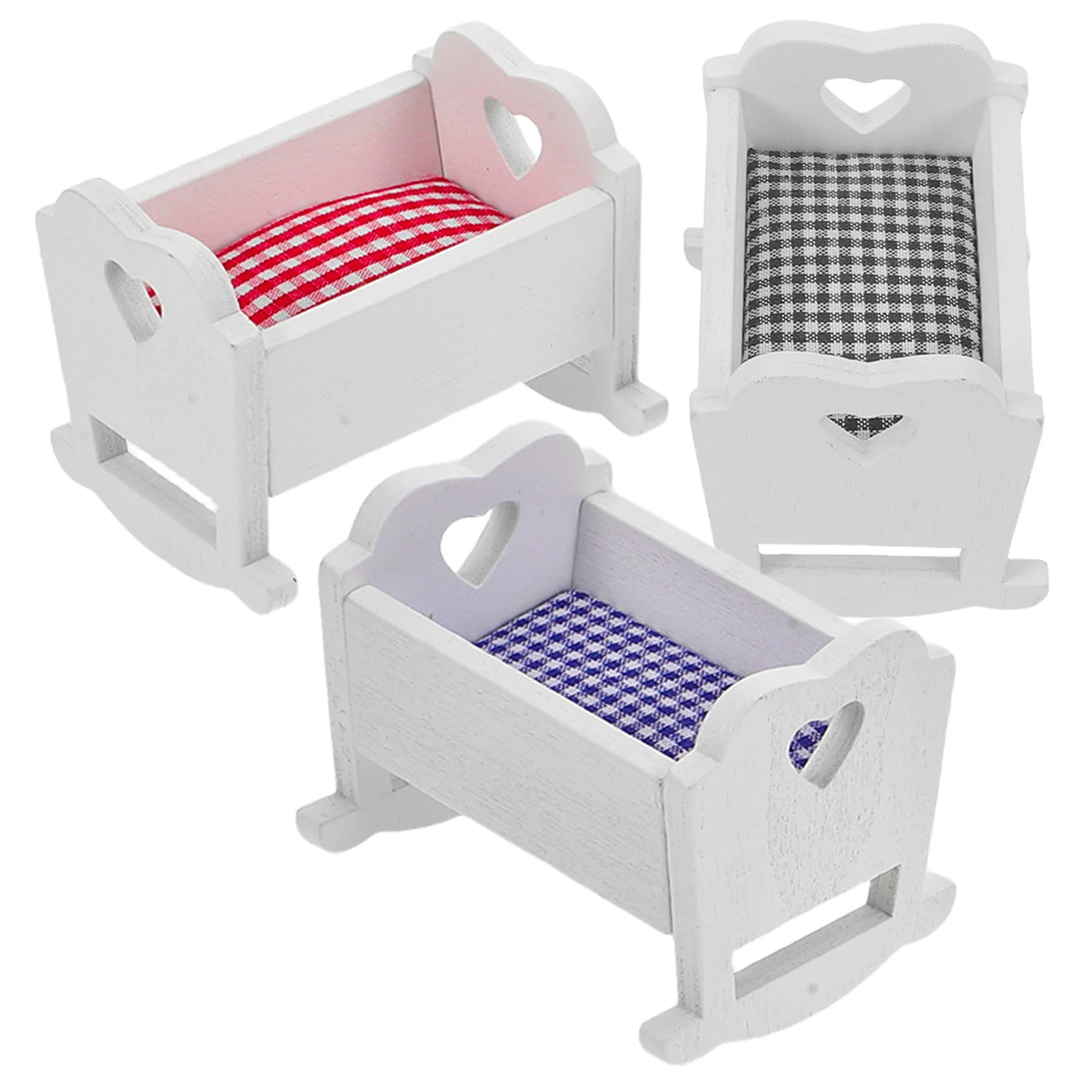 3Pcs Mini House Crib Baby Bed 1:12 Scale Dollhouse Nursery Bedroom Furniture Ornament Dollhouse Bed Miniature Furniture Toys
