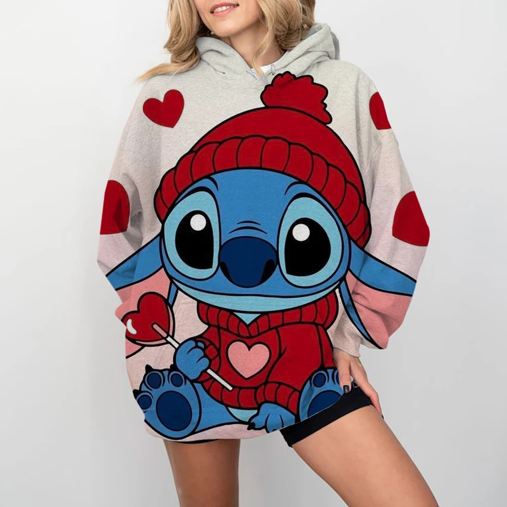 Disney Stitch cartoon print Hoodie Women Aesthetic Hoodies Unisex Album cartoon Print Pullovers Sweatshirts Korea