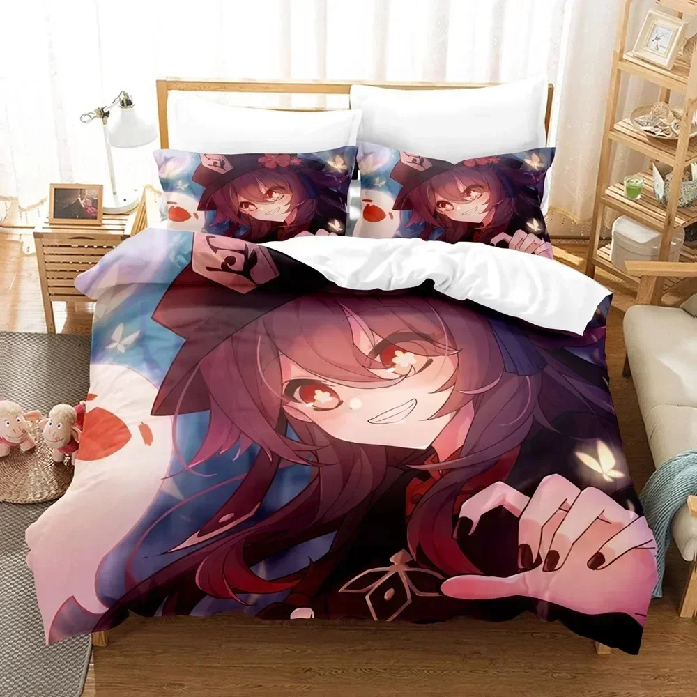 

Top Cartoon Bedding Set Genshin Impact Game Kids 3d Duvet Cover Set Comforter Bed Linen For Children Boy Decor Bedclothes size