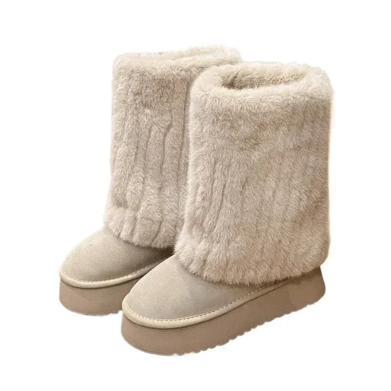 New Winter Snow Boots Women\'s Thick Sole Fur Integrated Short Boots with Plush and Thickened Anti Slip and Warm Cotton Shoes