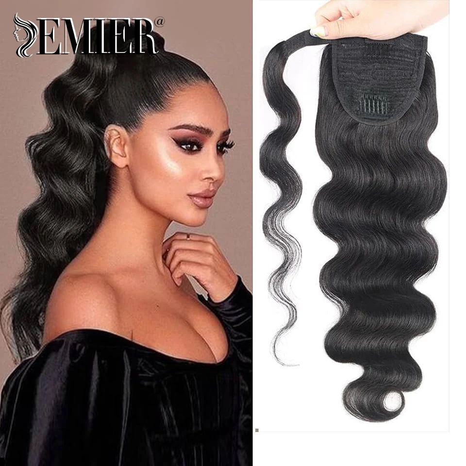 

Наращивание человеческих волос с хвостиком, 12-26 дюймов, бразильская объемная волна, заколка для волос Remy, наращивание хвоста для женщин, 100 г, 120 г