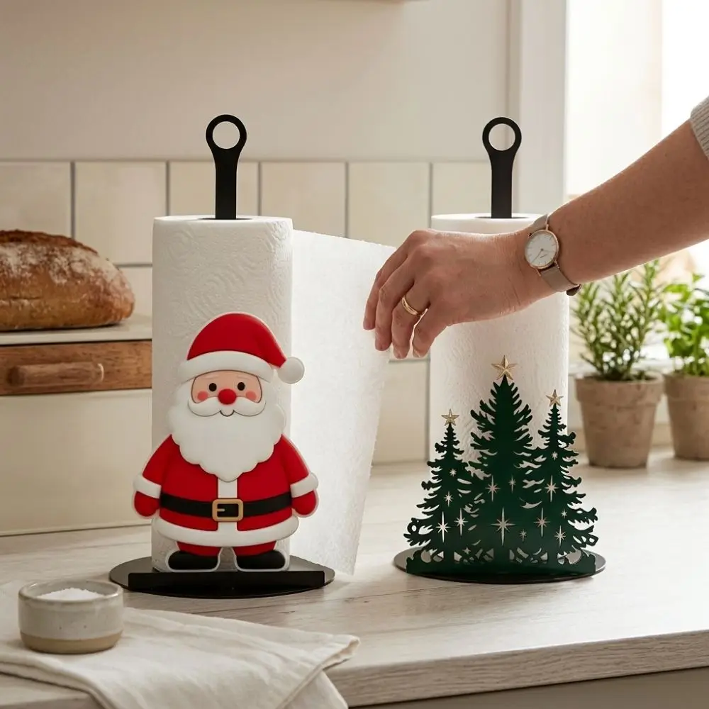 Freestanding Christmas Acrylic Paper Towel Holder Rust-Resistant Stable Structure Santa Claus Towel Stand Non-Slip Base