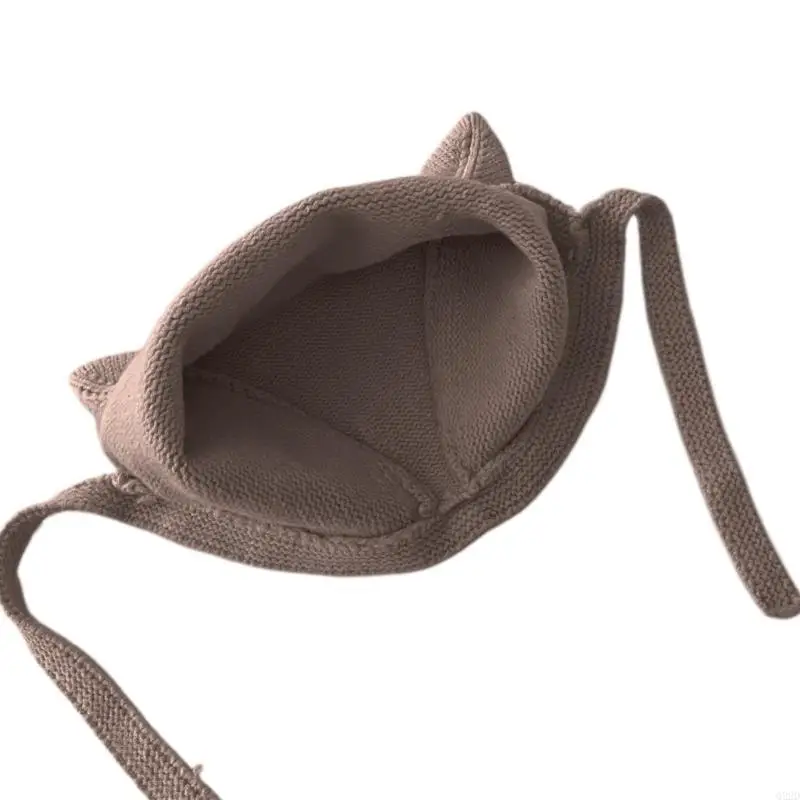 

Q22D Stylish Baby Winter Hat Warm and Comfortable Knitted Beanie Cap Adjsutable Bonnet Hat Ox Horn Designing with Chin Strap