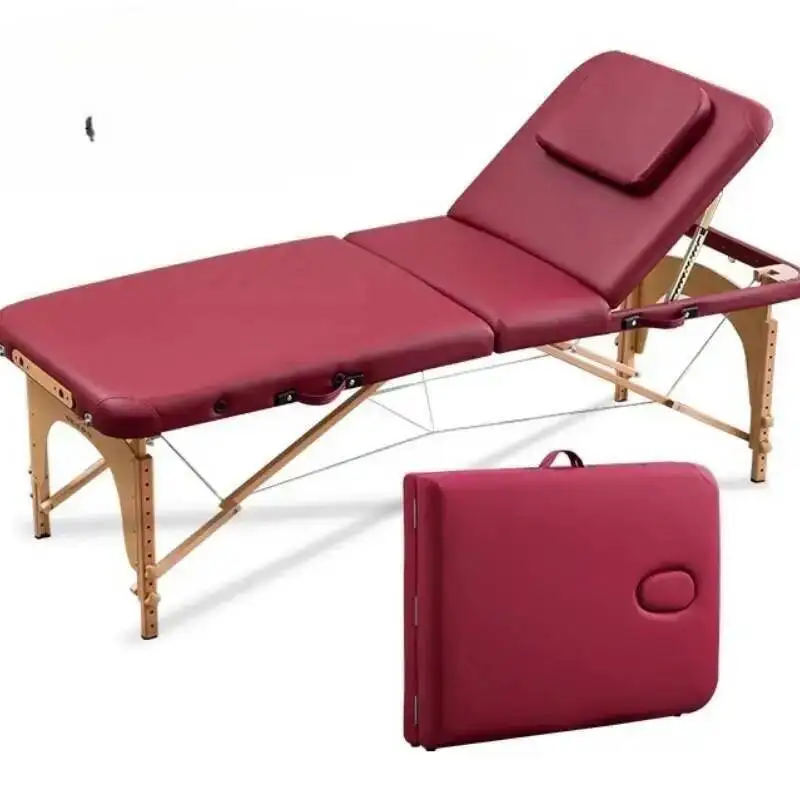 Portable Foldable Massage Tables Tattoo Comfort Adjust Beech Wood Massage Soft Cushion PU Leather Furniture Mát-xa Giường MH