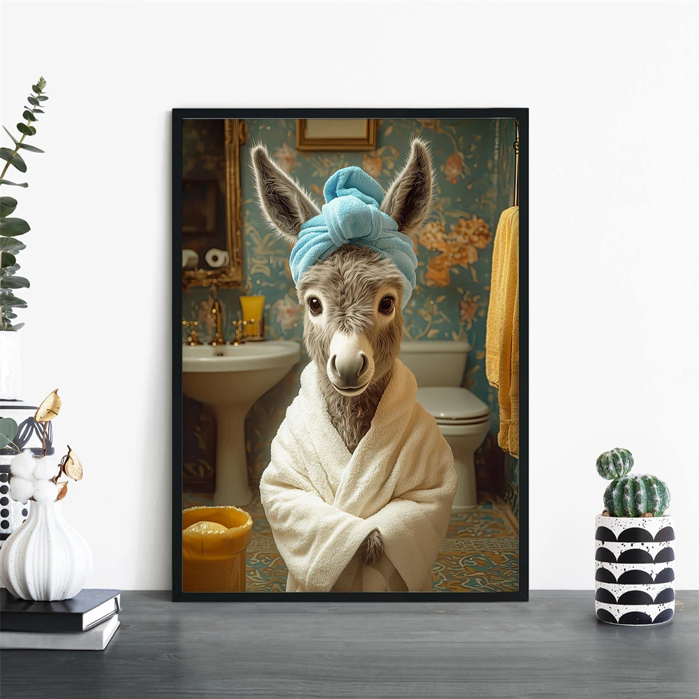 Nice Ass Donkey Bathroom Poster Humorous Farmhouse Wall Art Cheeky Retro Bathroom Art Prints Funny Animal Canvas Painting