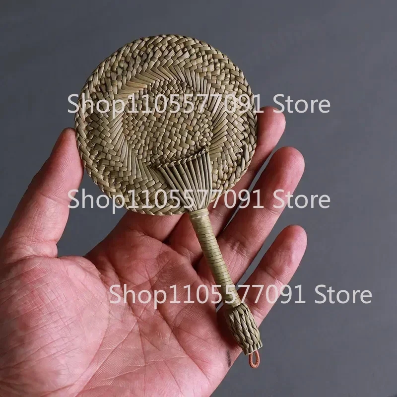Straw Woven Puff Fan Ancient Style Hand Woven Cool Summer Mini Grass Fan Portable