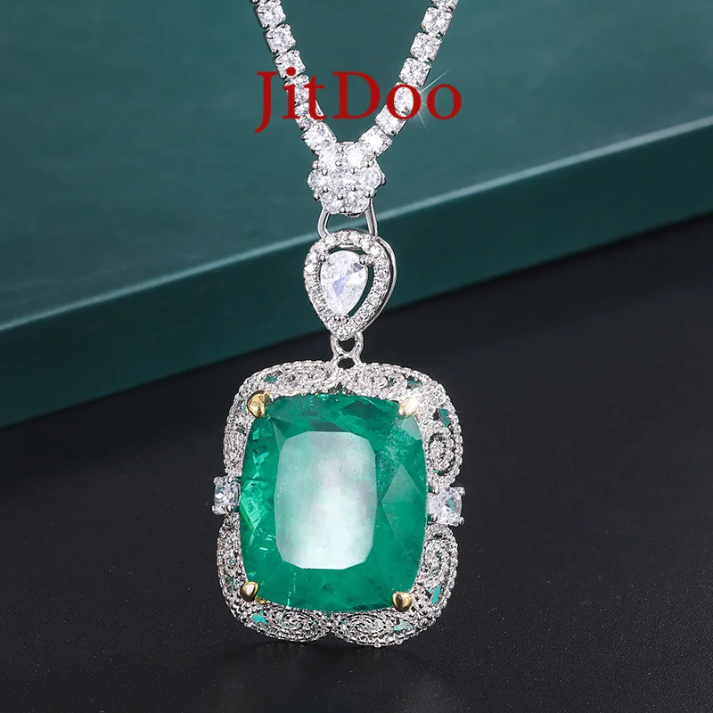 

JitDoo Vintage 20*23mm Emerald Pendant Necklace for Women Party Jewelry Accessory
