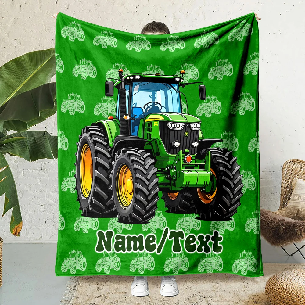 Exclusive Name Customized Blanket Tractor Print Various Sizes Flannel Material Soft Warm Universal Luxury Gift for All Seasons
