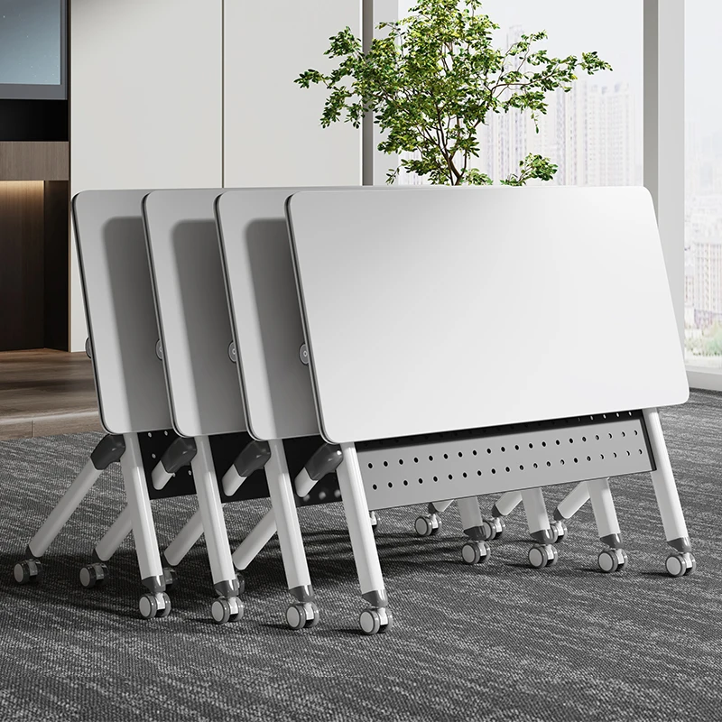 

Multifunctional folding conference table mobile office splicing training combination desk with wheels double strip