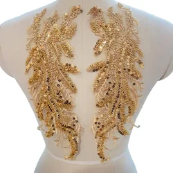 1Pair Multi Colored Handmade Bead Sequins Lace Embroidery Mirror Flower Wedding Dress Performance Clothing DIY Applique