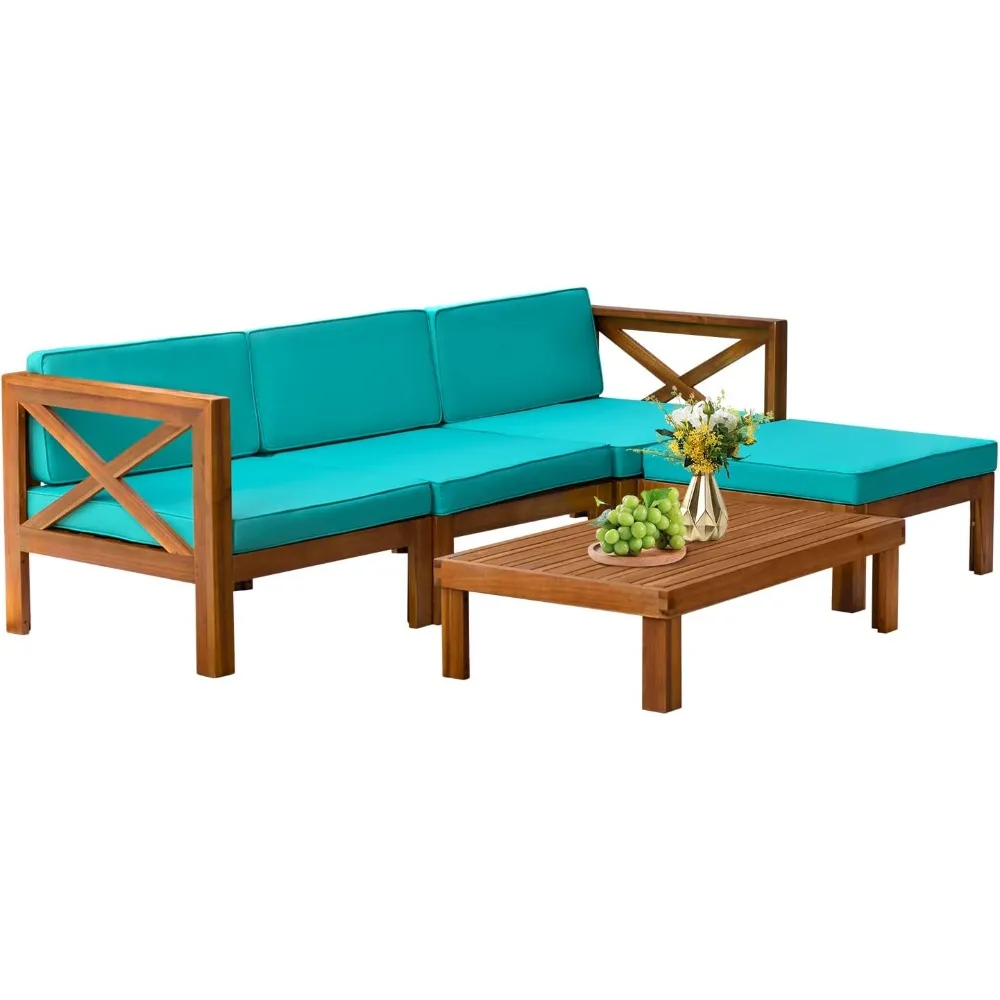 

Acacia Wood Outdoor Sofa Set Patio Bistro Set Furniture Outdoor Chat Conversation Table Chair Set with Water Resistant Cushions