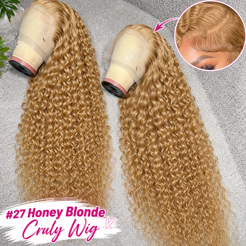 SIXQUEEN #27 Curly Honey Blonde Wig Human Hair 13x6 Deep Wave Frontal Wigs For Women 13x4 Hd Water Wave Lace Front Wig #27 Colored Wig 30Inch