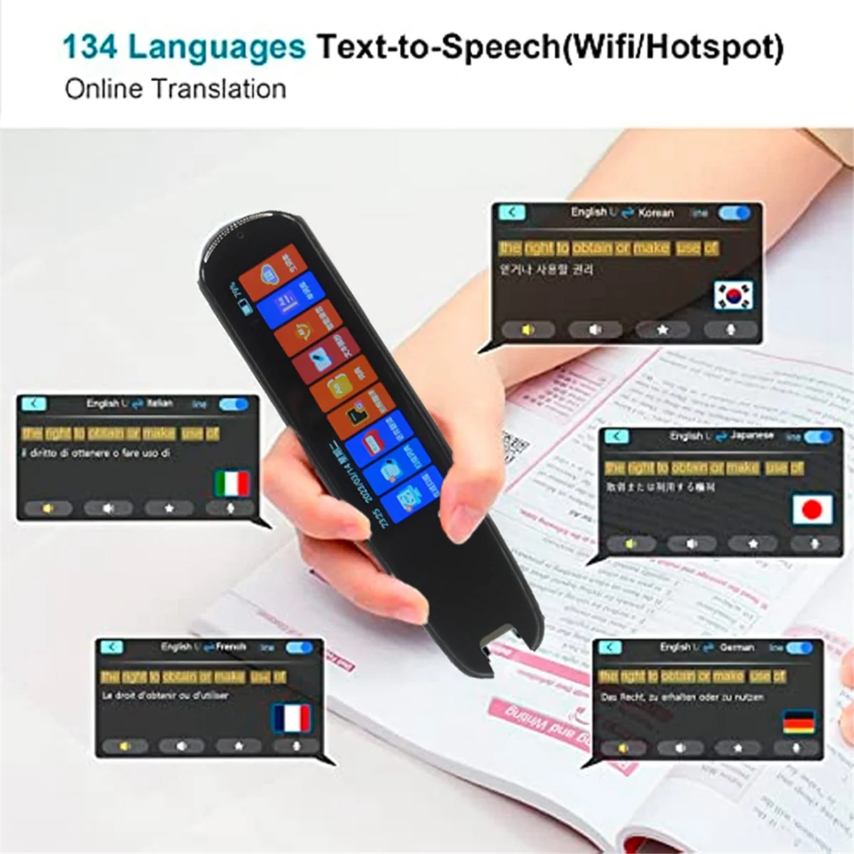 Scan Reader Pen Translatorand Reading Pen for Dyslexia Autism Smart Voice Scan Translator Pen 134 Languages Translation