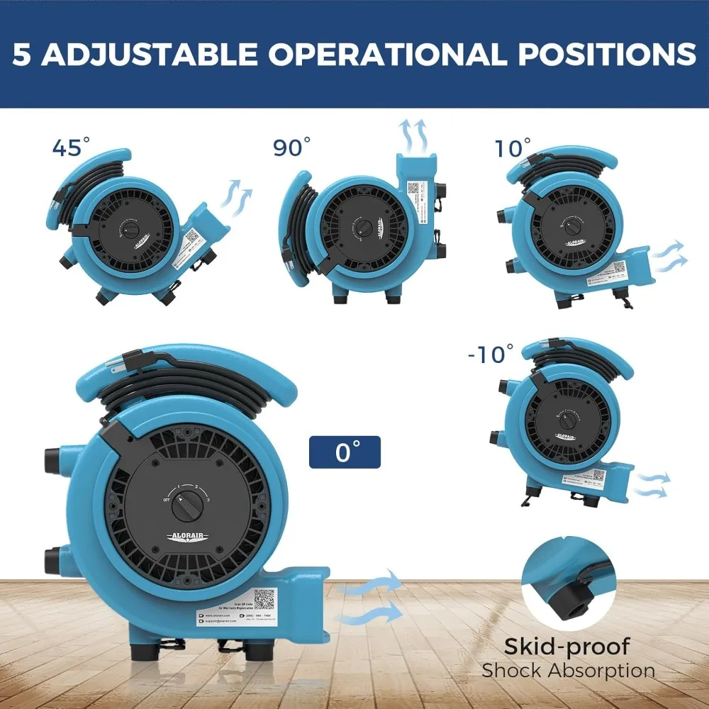1000 CFM 에어 무버 블로워 팬, 바닥 건조 팬, 카펫 건조기, 블로워, 3단 속도 조절 가능, 5단계 각도 조절 가능, 19.68