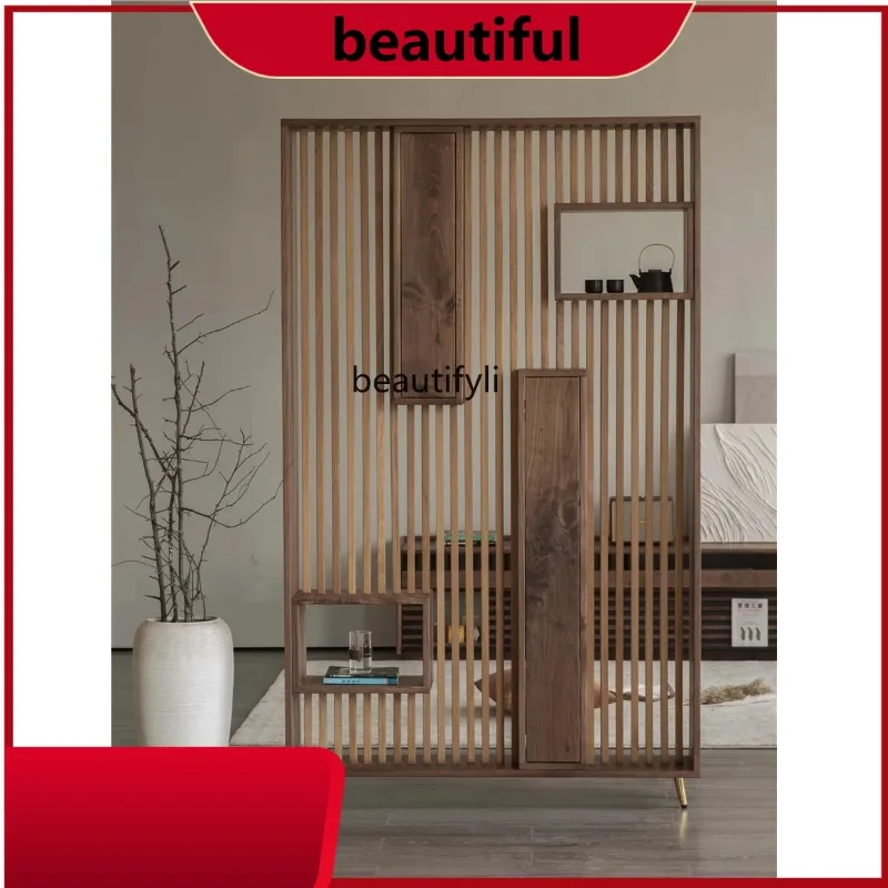 

North America Black Walnut White Oak Silent Screen Hallway Partition Antique Shelf Modern Minimalist Chinese Style H