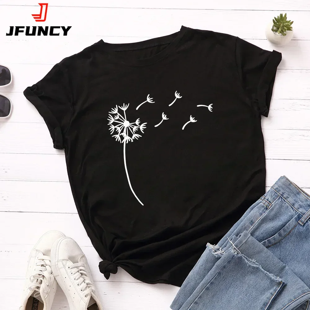 

Summer T-shirt Women Cotton T Shirts Dandelion Printed Tshirt Short Sleeve Loose Woman Tops Female Tee Shirt