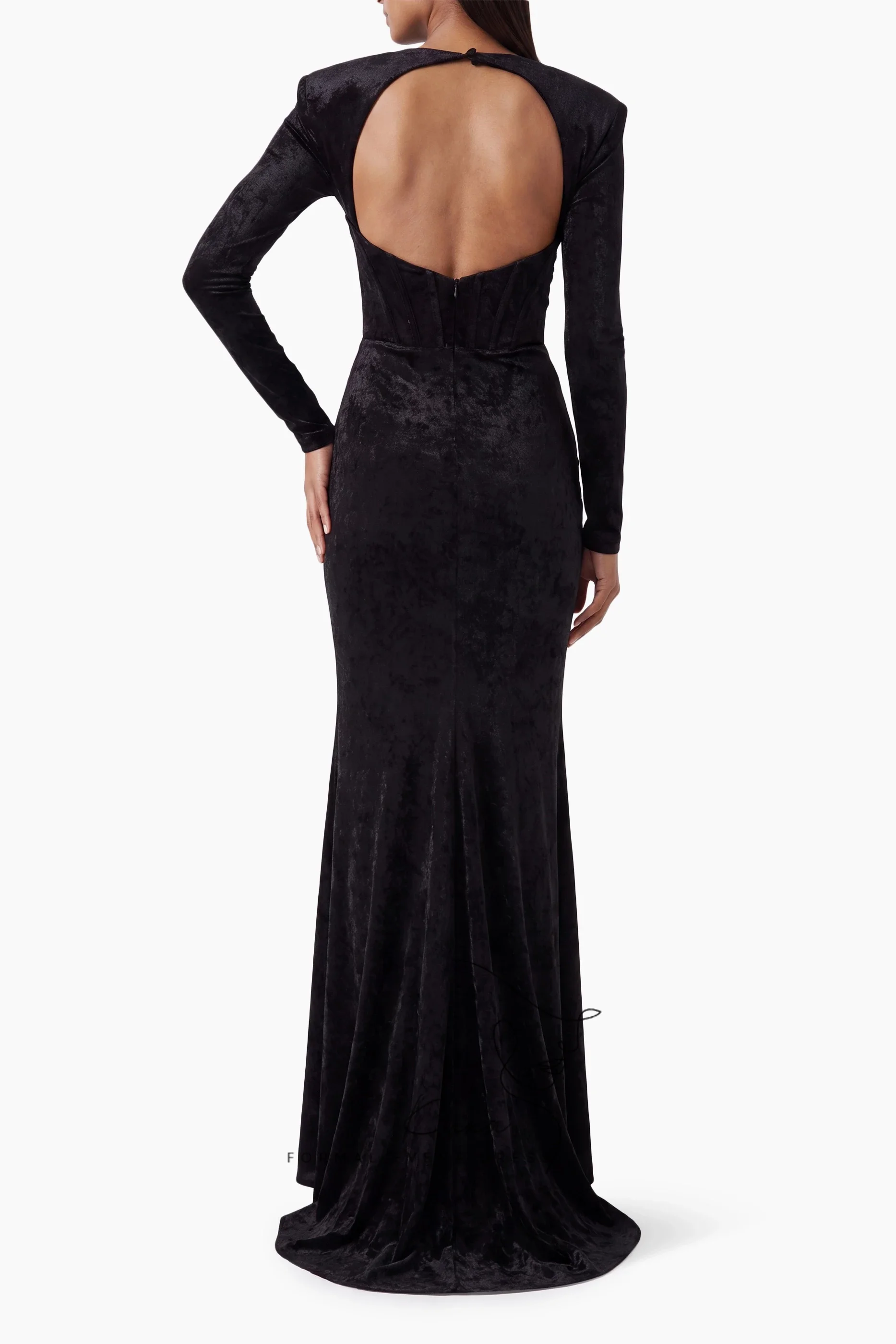 KUXA Black Velvet Square Shoulder Pad Mermaid Evening Dress Twisted Corset Open Back Train Customized Wedding Guest Gala Formal