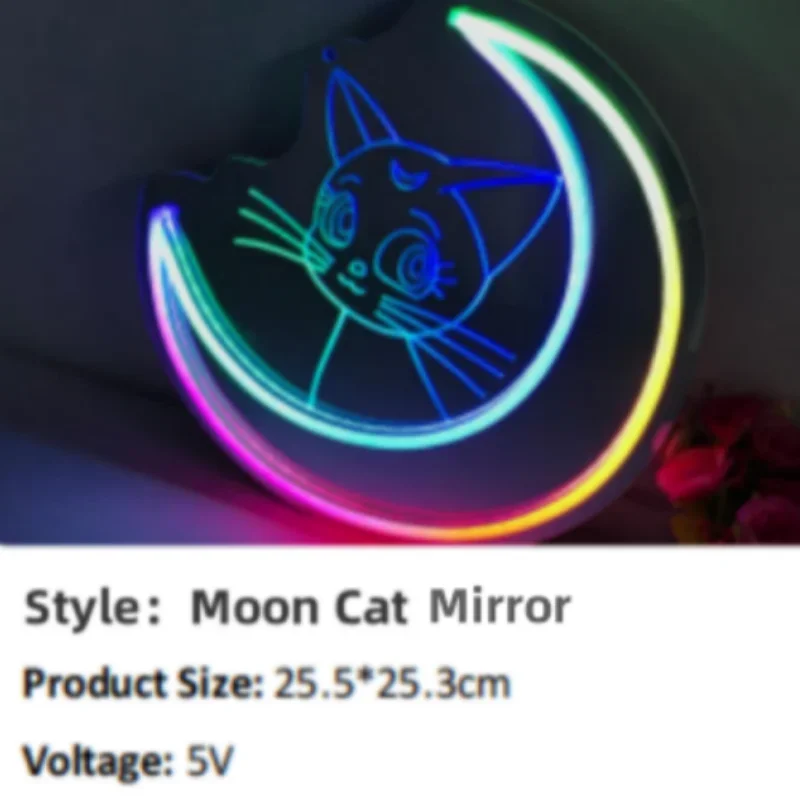 Flash Moon Lights LED Neon Sign Colorful Moon Shape Mirror Neon Lamp Christmas Decoration RGB Room Decor USB Good Night Light