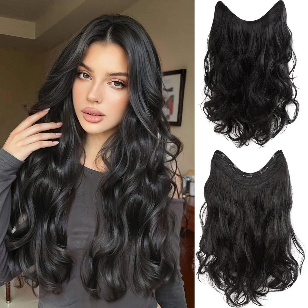 Curly hair synthetic layered hair extension piece wig women heat-resistant curly hair piece extension hair wig