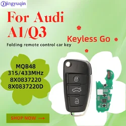 Jingyuqin 3Buttons 315/433MHz MQB48 Chip Keyless Go Proximity Flip Remote Control Key For Audi A1/Q3 8X0837220 8X0837220D