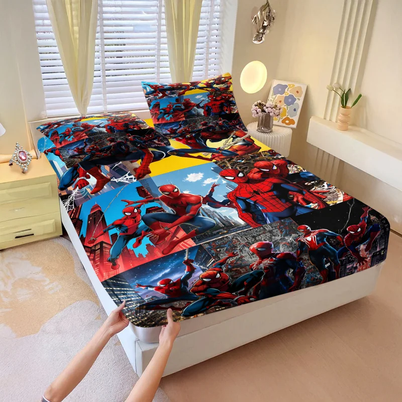 

Комплект из 3 предметов: простыня на резинке и 2 наволочки с принтом комиксов «Мстители», мягкие простыни с глубоким карманом, постельное белье с изображением супергероев для спальни подростков