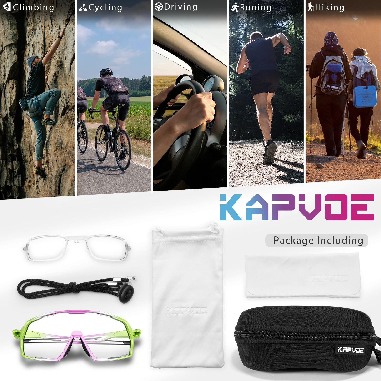 KAPVOE Photochromic Cycling Glasses Outdoor Bicycle Sunglasses UV400 MTB Cycling Sunglasses Road Bike Glasses Sports Goggles