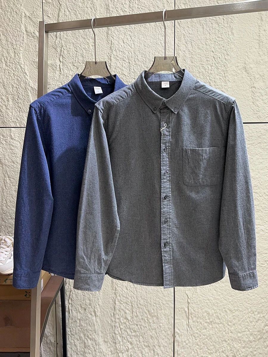 

Retro Japanese Style Pure Cotton Flannel Long Sleeve Casual Shirt for Men Spring Autumn Versatile Color Collared Shirt