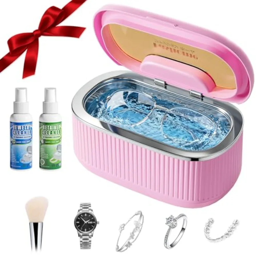 Ultrasonic Jewelry Cleaner Machine with 2100ml Cleaning Solution 45kHz Sonic Cleaner for Rings Glasses and Watch Band 550ML St