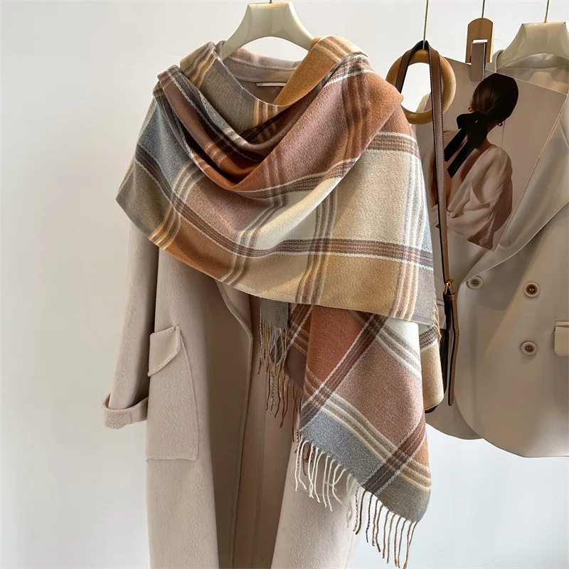 Trendy Plaid Blanket Scarf Women Big Oversized Long Scarves Warm Winter Tartan Checked Shawl Wrap Scarf Gift For Women